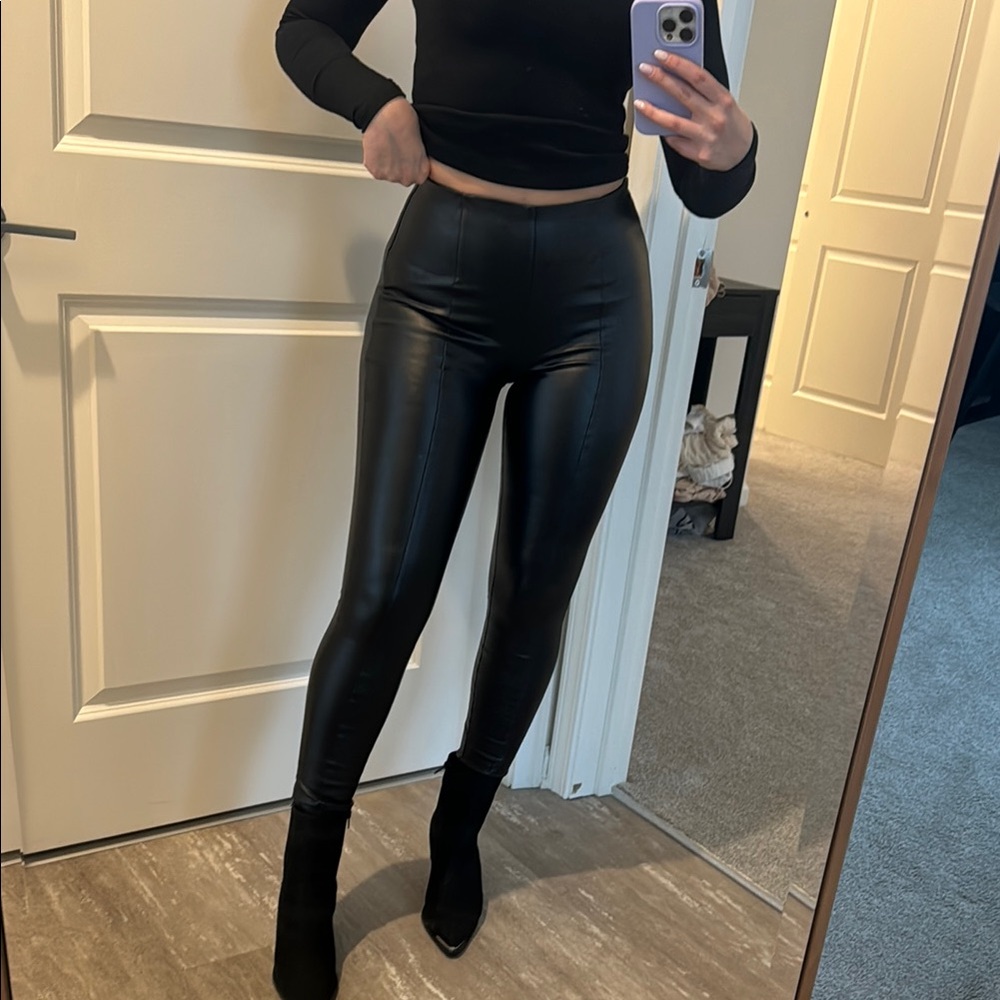Black Leather High-Waisted Leggings